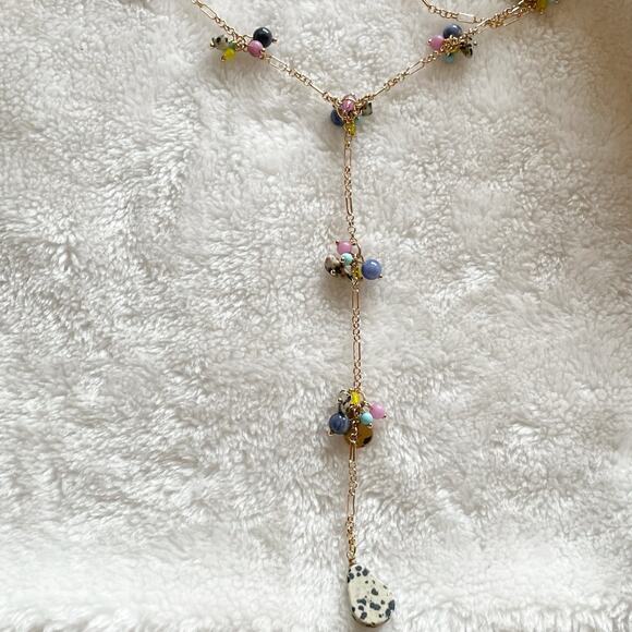 Macy’s Beaded Lariat Necklace Gold Tone Multi Colored Cluster Beads NWOT - Picture 4 of 11